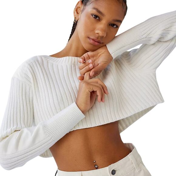 Urban Outfitters Sweaters - NWT Women's Urban Outfitters Kade Cropped Knit ribbed Jumper Sweater Ivory-Small